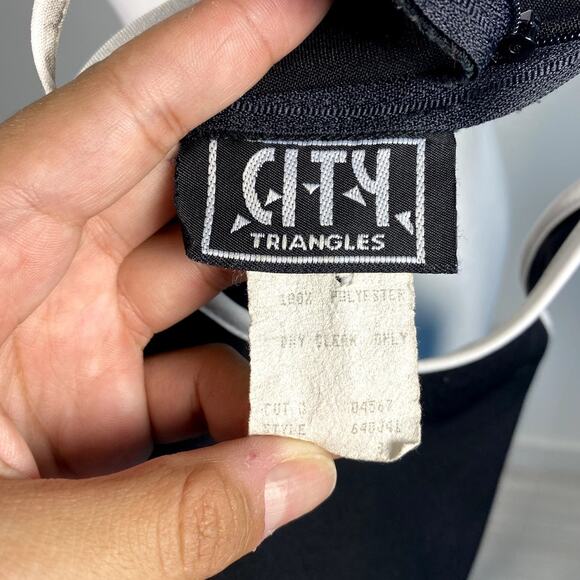 Simple Minimal Vintage Black White City Triangles Halter Mini Dress Size 3 - Picture 7 of 7